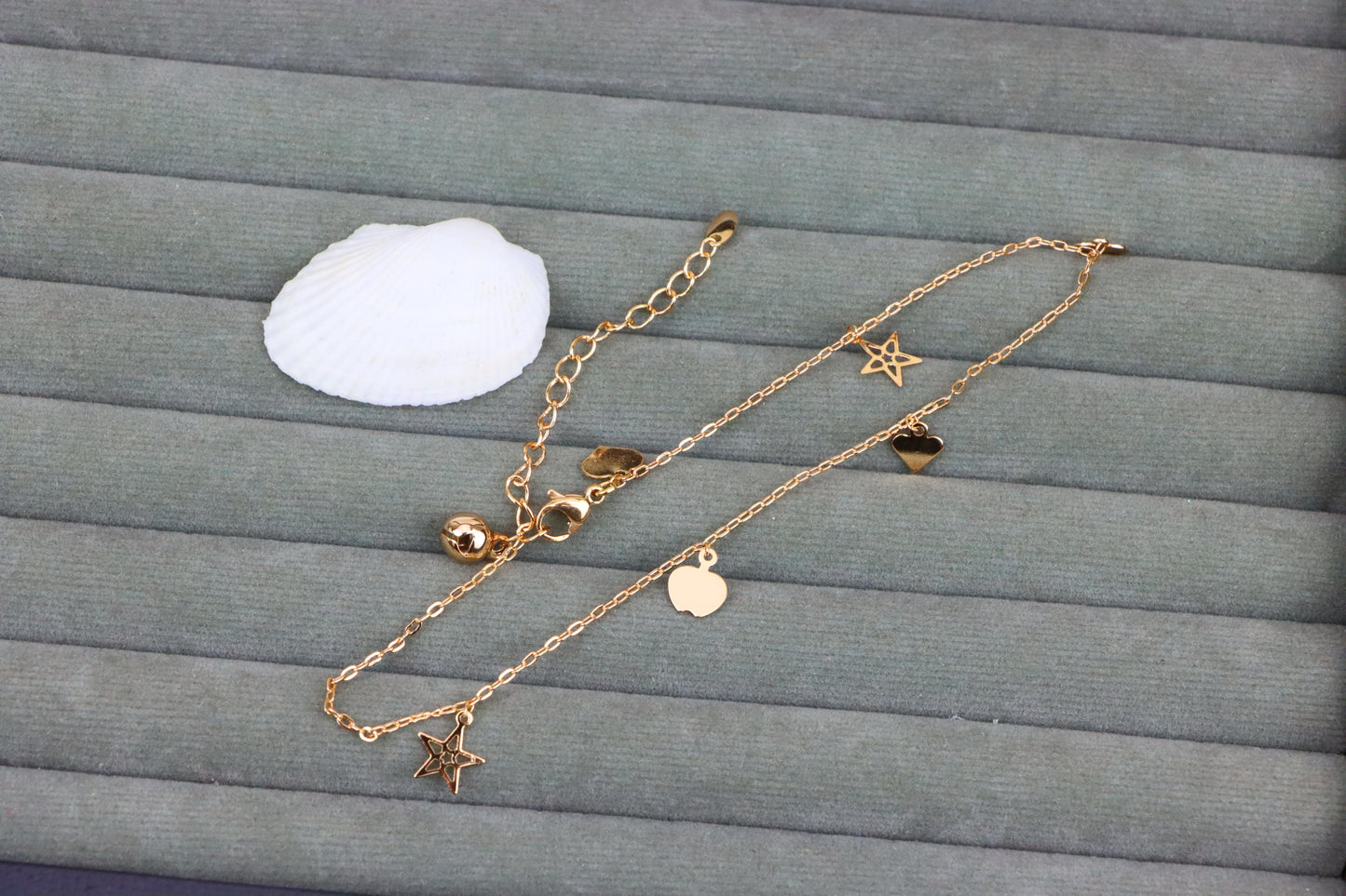 Charming Rose Gold Anklet with Heart & Star Charms, XPAL1036 (2104-5)