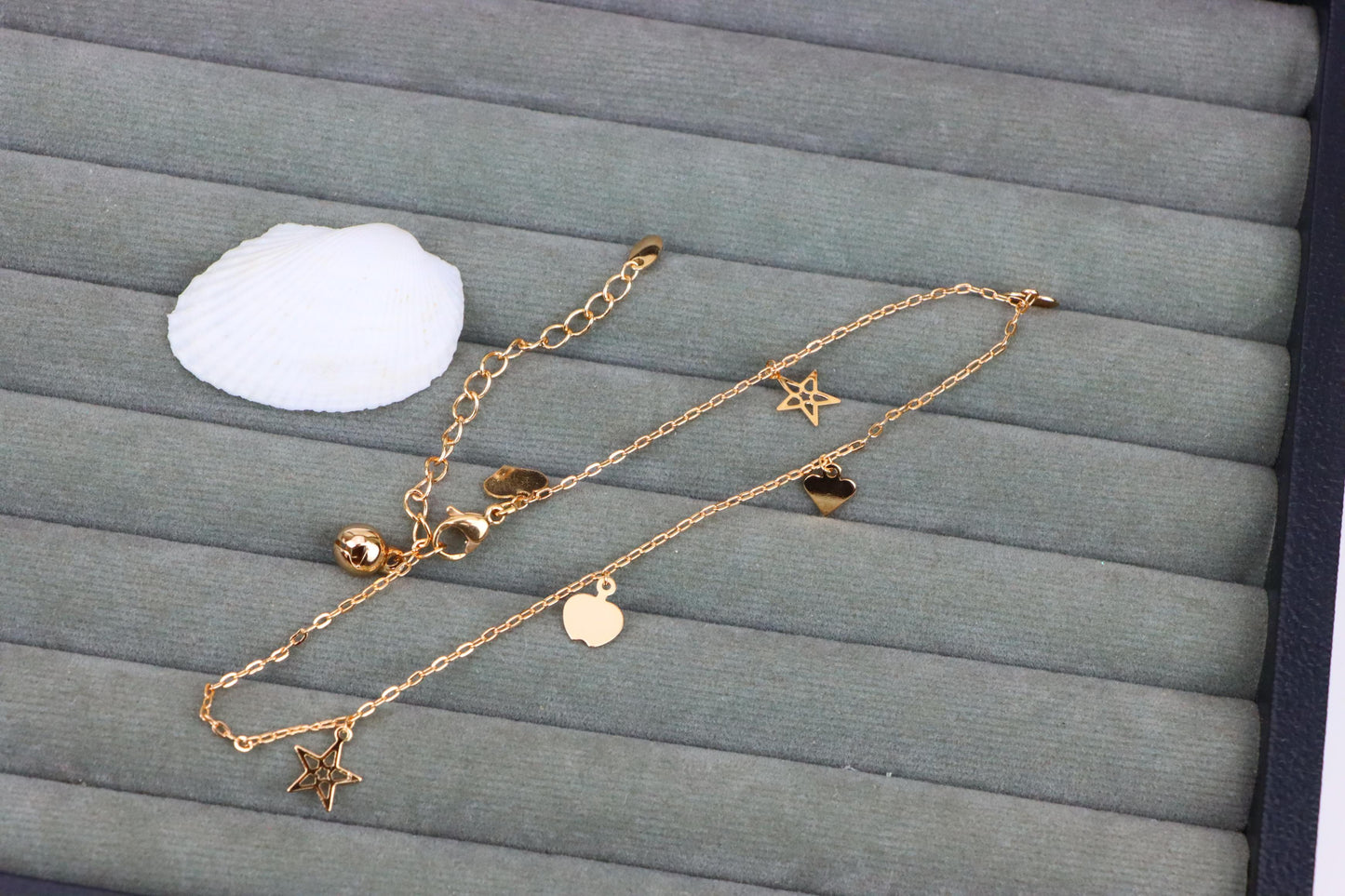 Charming Rose Gold Anklet with Heart & Star Charms, XPAL1036 (2104-5)