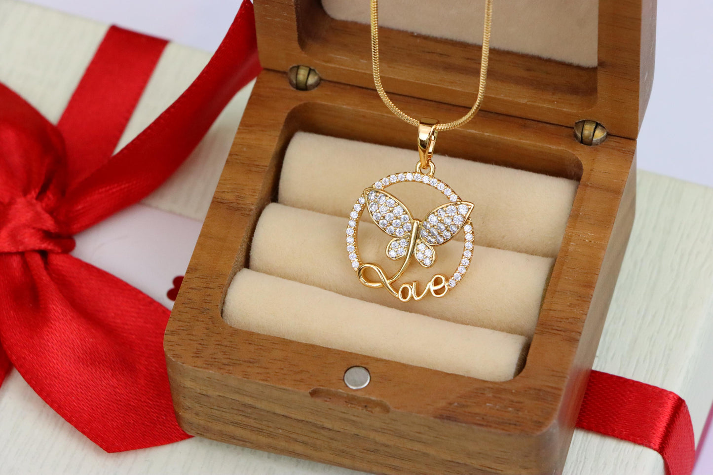 Rose Gold Butterfly Pendant with Crystals and 'Love' Design, XPPT1478 (2137-7)