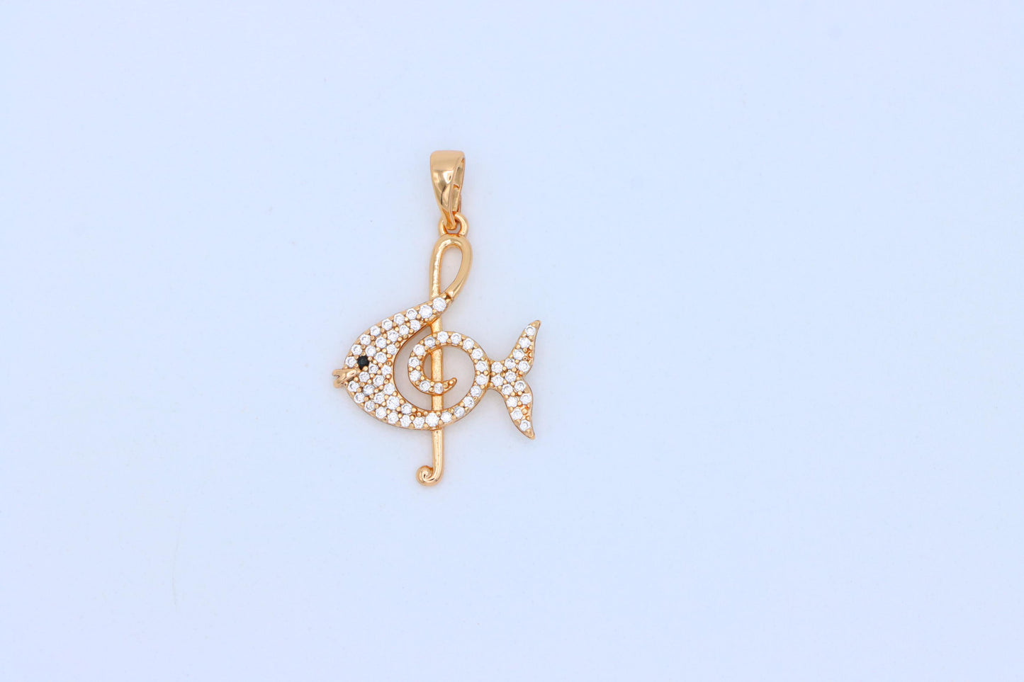 Rose Gold Fish Pendant with Treble Clef Design and Crystal Accents, XPPT1479 (2137-8)