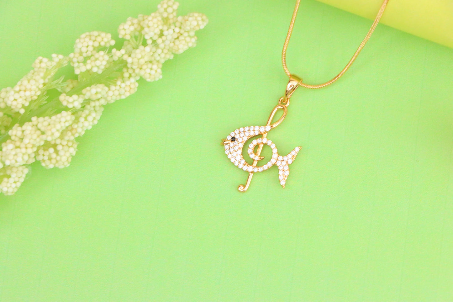 Rose Gold Fish Pendant with Treble Clef Design and Crystal Accents, XPPT1479 (2137-8)