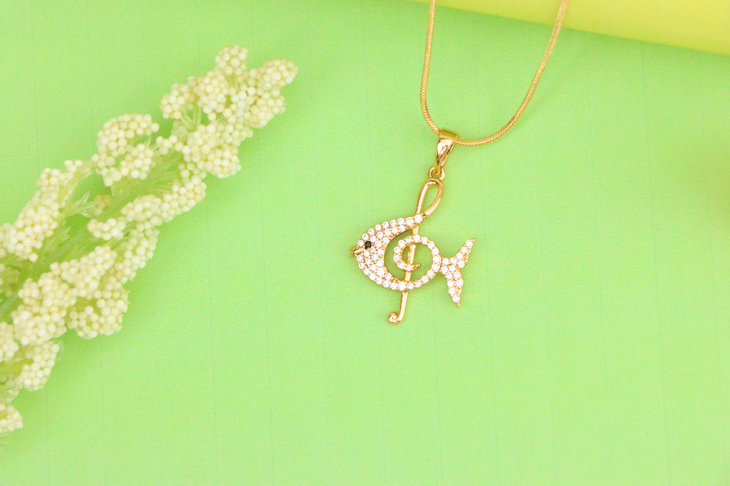 Rose Gold Fish Pendant with Treble Clef Design and Crystal Accents, XPPT1479 (2137-8)