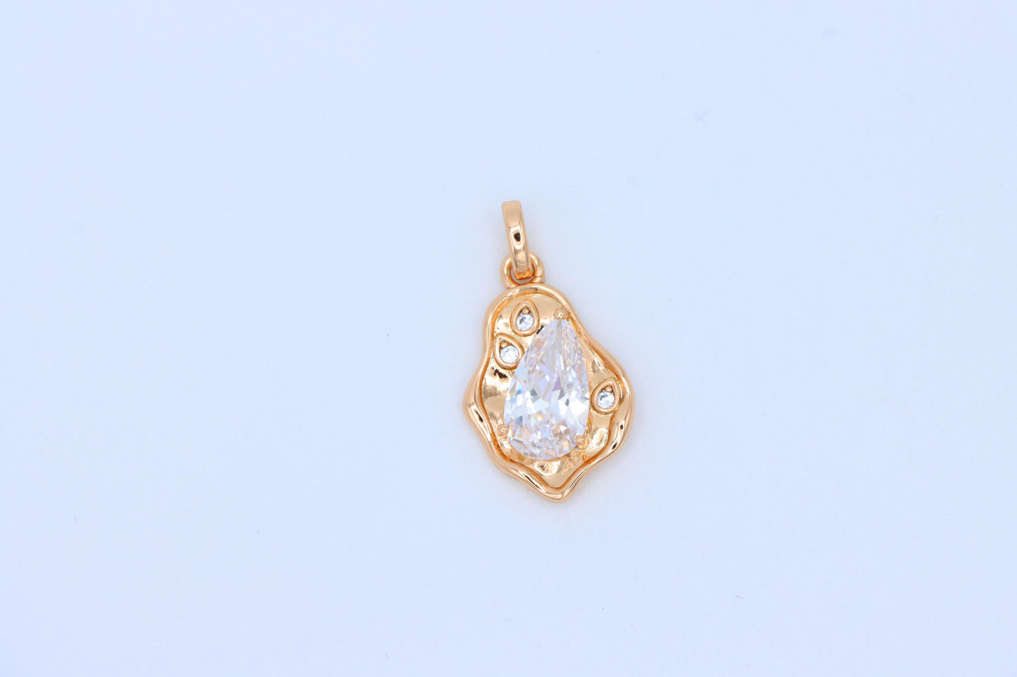 Elegant White Teardrop Pendant in Gold Plated Artistic Frame, XPPT1731 (2162-9)