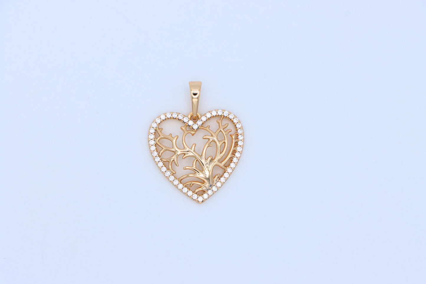 Rose Gold Heart Pendant with Tree of Life Design and Crystal Border, XPPT1480 (2137-9)