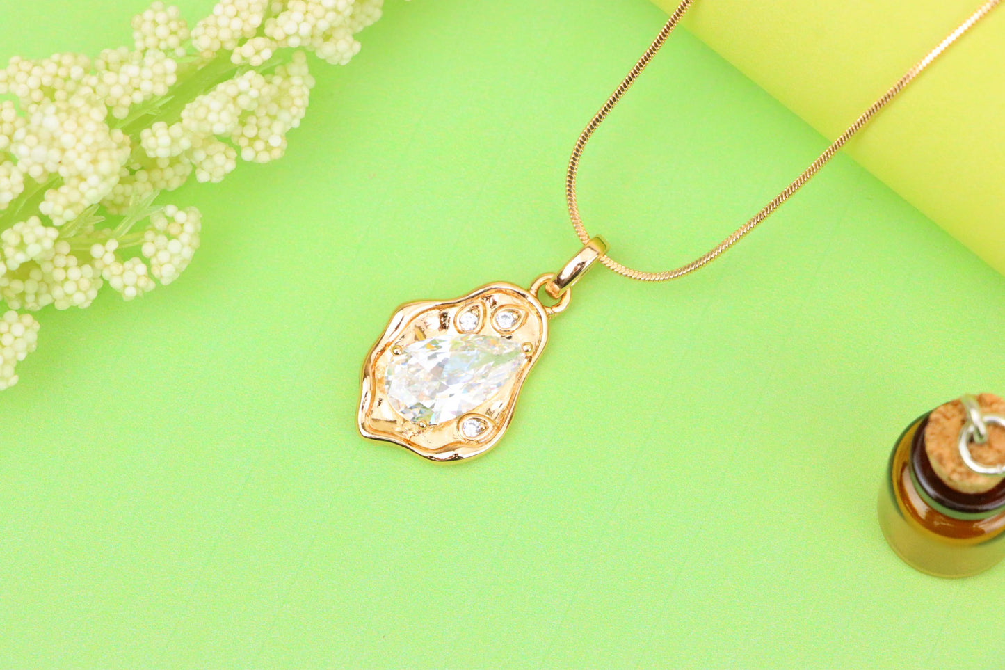 Elegant White Teardrop Pendant in Gold Plated Artistic Frame, XPPT1731 (2162-9)