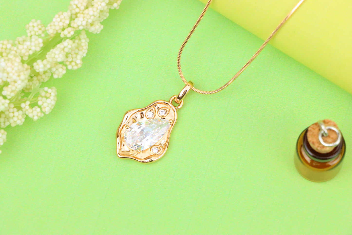Elegant White Teardrop Pendant in Gold Plated Artistic Frame, XPPT1731 (2162-9)