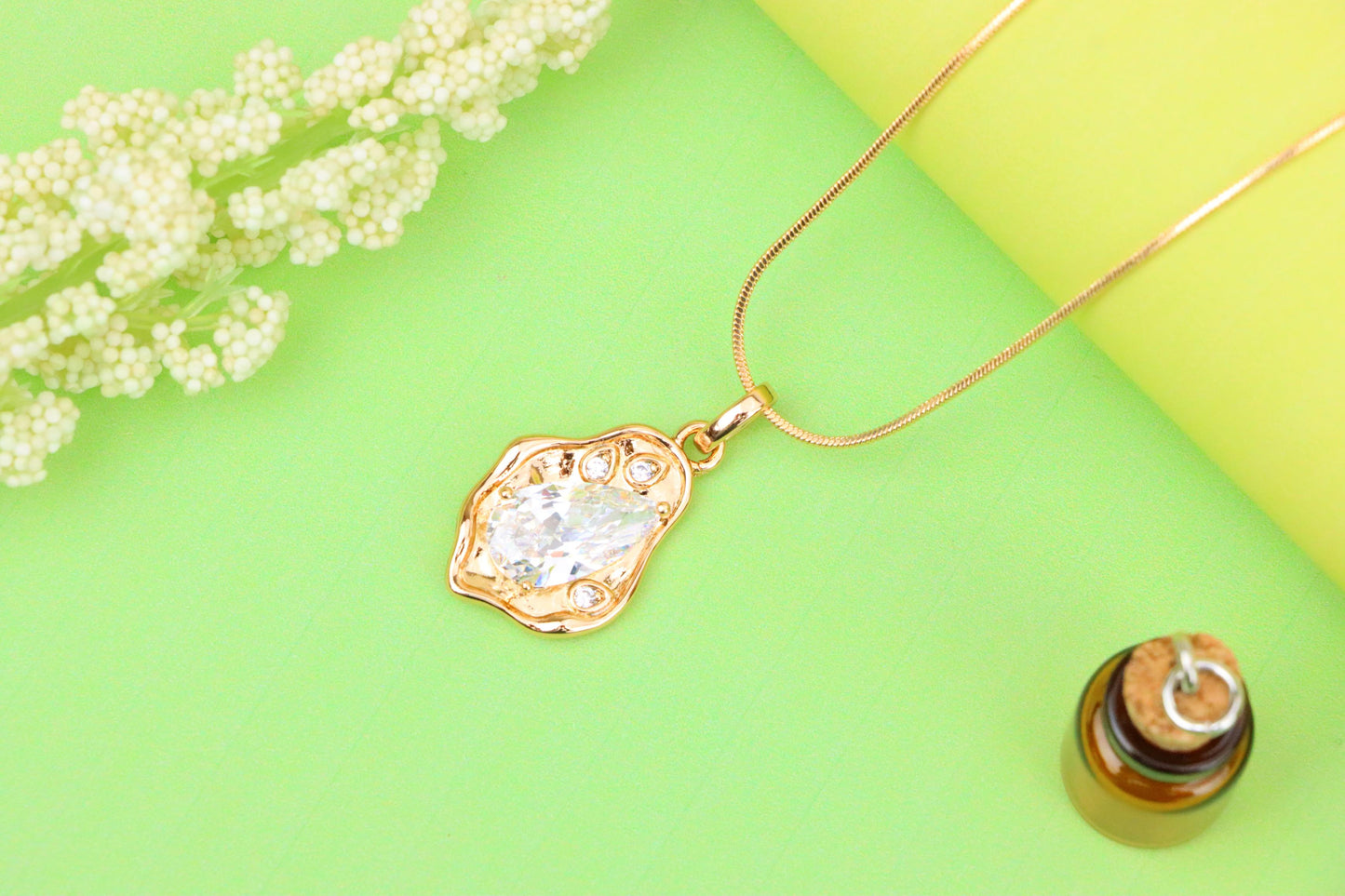 Elegant White Teardrop Pendant in Gold Plated Artistic Frame, XPPT1731 (2162-9)