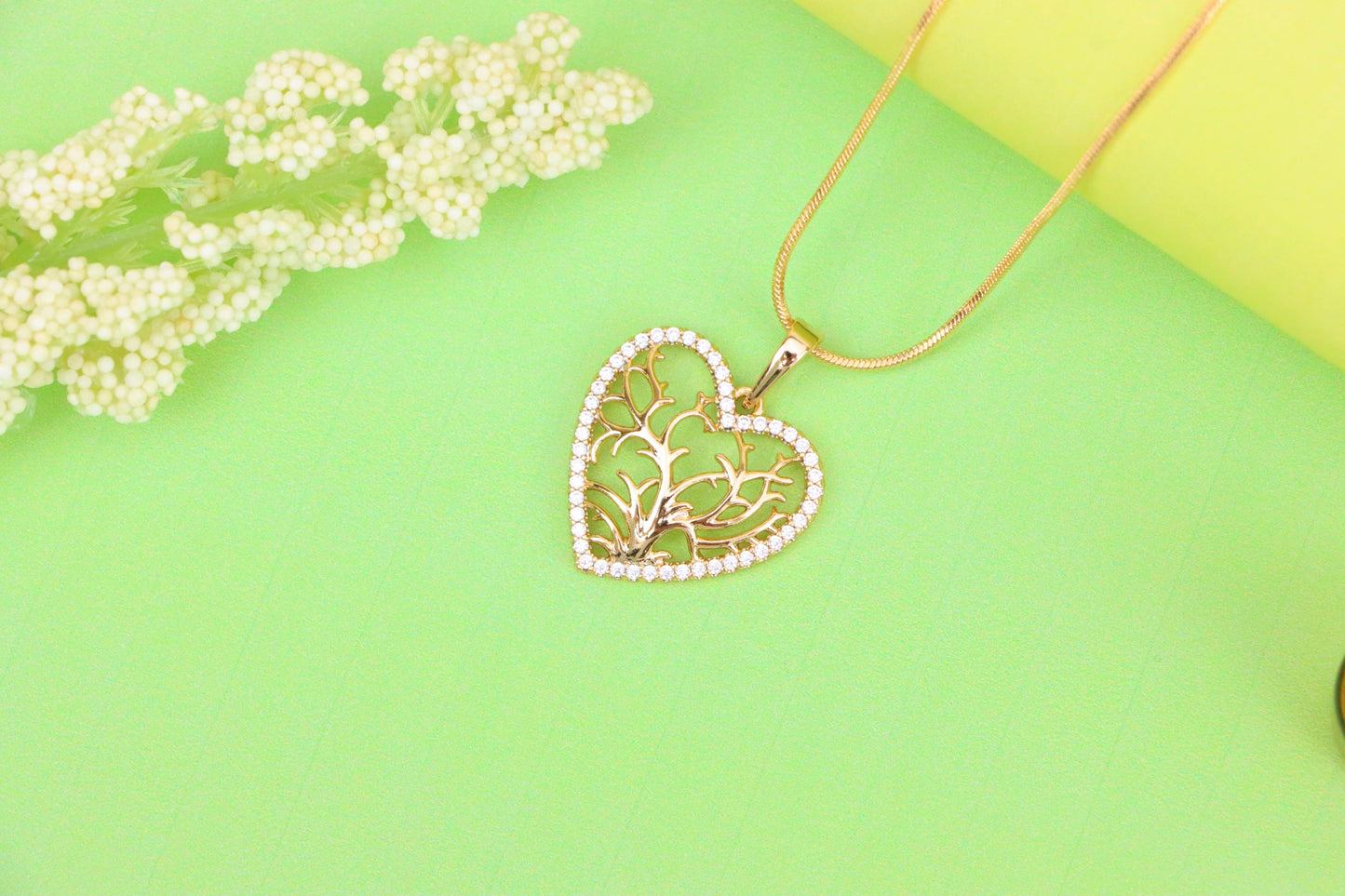 Rose Gold Heart Pendant with Tree of Life Design and Crystal Border, XPPT1480 (2137-9)