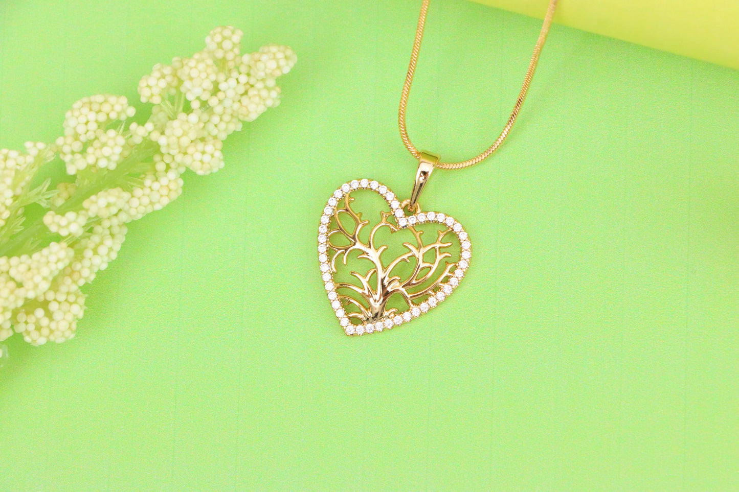 Rose Gold Heart Pendant with Tree of Life Design and Crystal Border, XPPT1480 (2137-9)