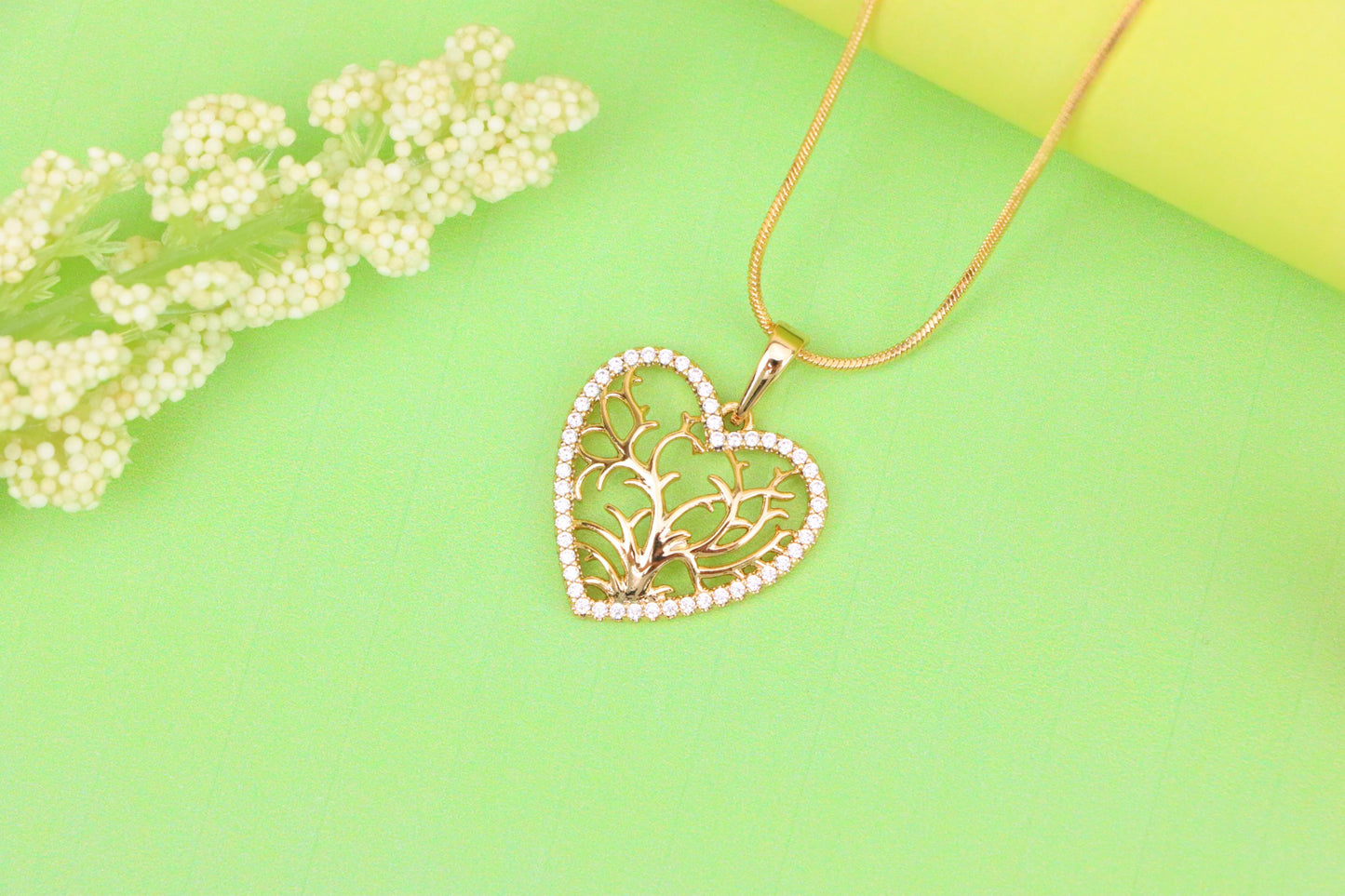 Rose Gold Heart Pendant with Tree of Life Design and Crystal Border, XPPT1480 (2137-9)