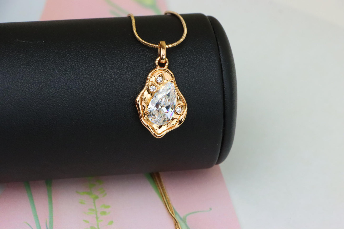 Elegant White Teardrop Pendant in Gold Plated Artistic Frame, XPPT1731 (2162-9)