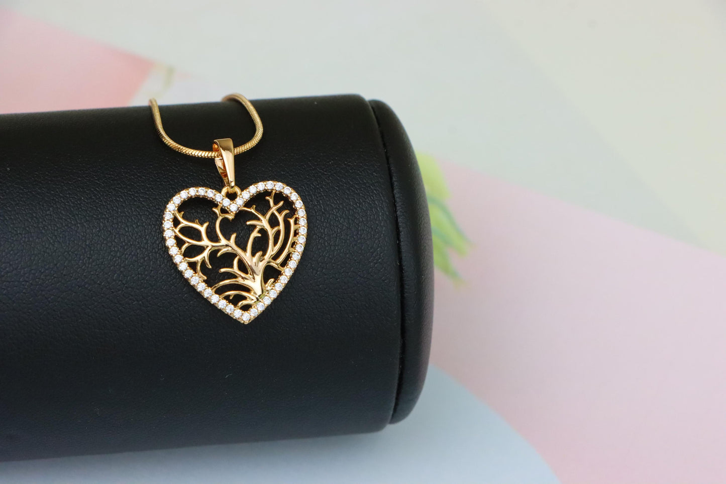 Rose Gold Heart Pendant with Tree of Life Design and Crystal Border, XPPT1480 (2137-9)