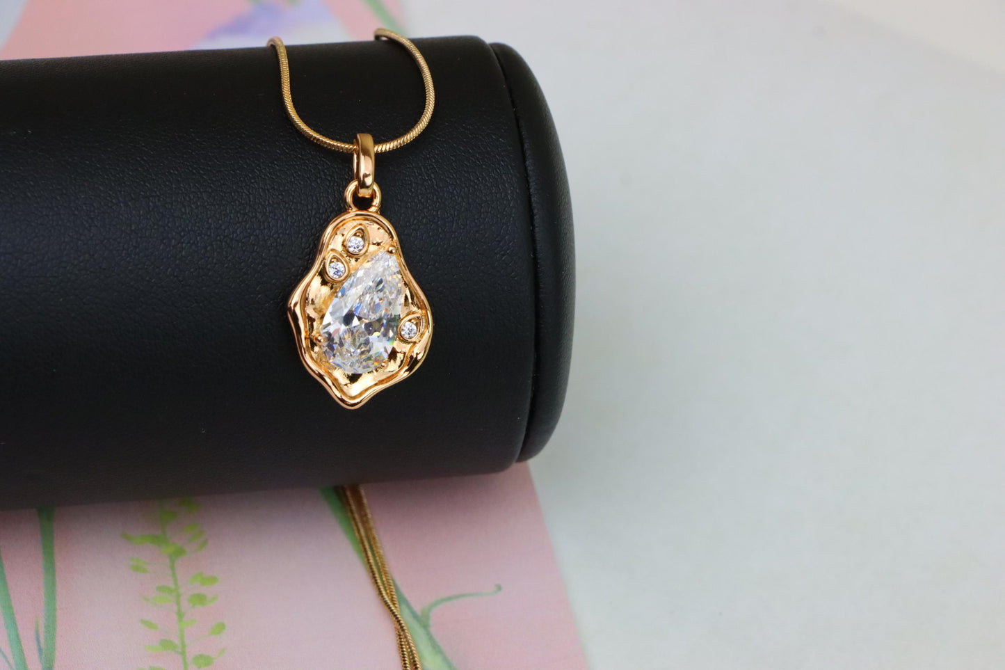 Elegant White Teardrop Pendant in Gold Plated Artistic Frame, XPPT1731 (2162-9)
