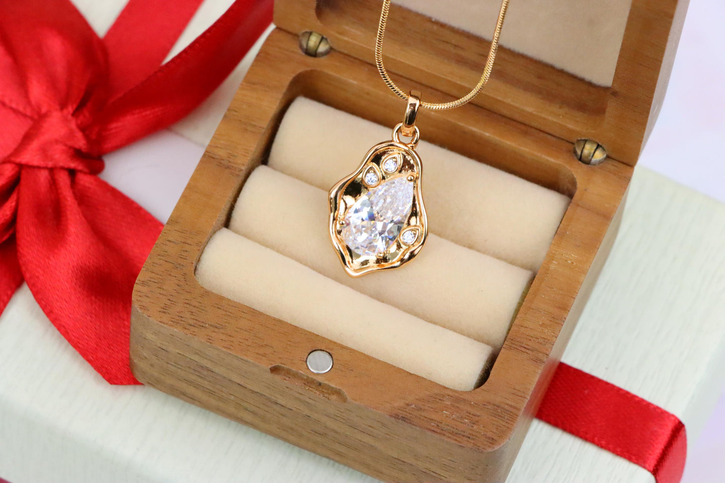 Elegant White Teardrop Pendant in Gold Plated Artistic Frame, XPPT1731 (2162-9)