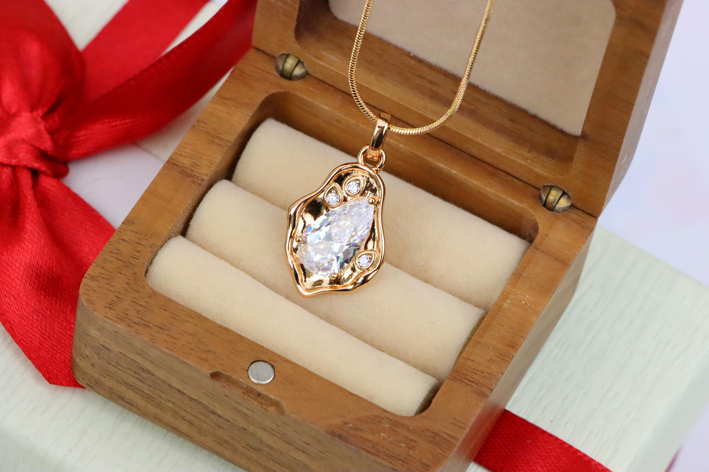 Elegant White Teardrop Pendant in Gold Plated Artistic Frame, XPPT1731 (2162-9)
