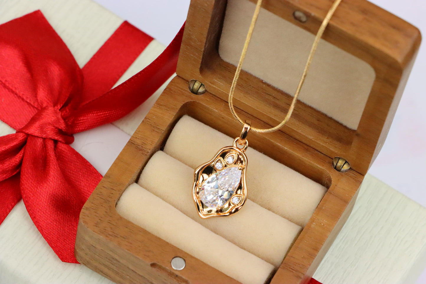 Elegant White Teardrop Pendant in Gold Plated Artistic Frame, XPPT1731 (2162-9)