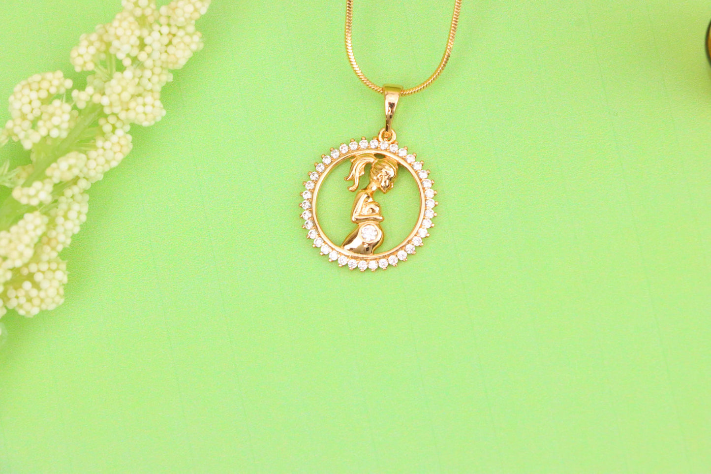 Rose Gold Pregnant Woman Pendant with Crystals in Circle Frame, XPPT1481 (2137-10)