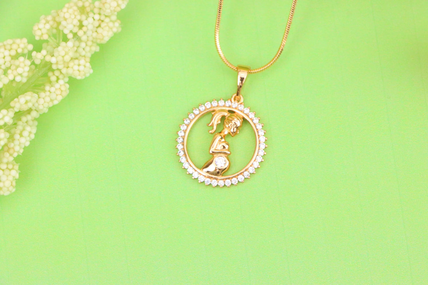 Rose Gold Pregnant Woman Pendant with Crystals in Circle Frame, XPPT1481 (2137-10)