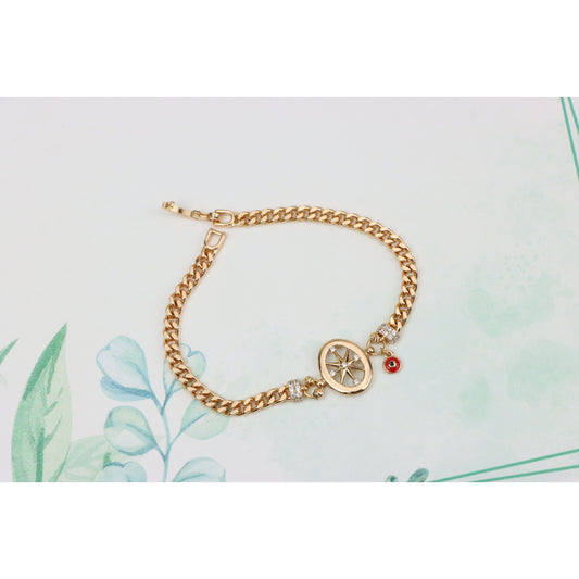 Rose Gold Bracelet with Compass Charm and Red Evil Eye, XPBL0788 (2079-7)
