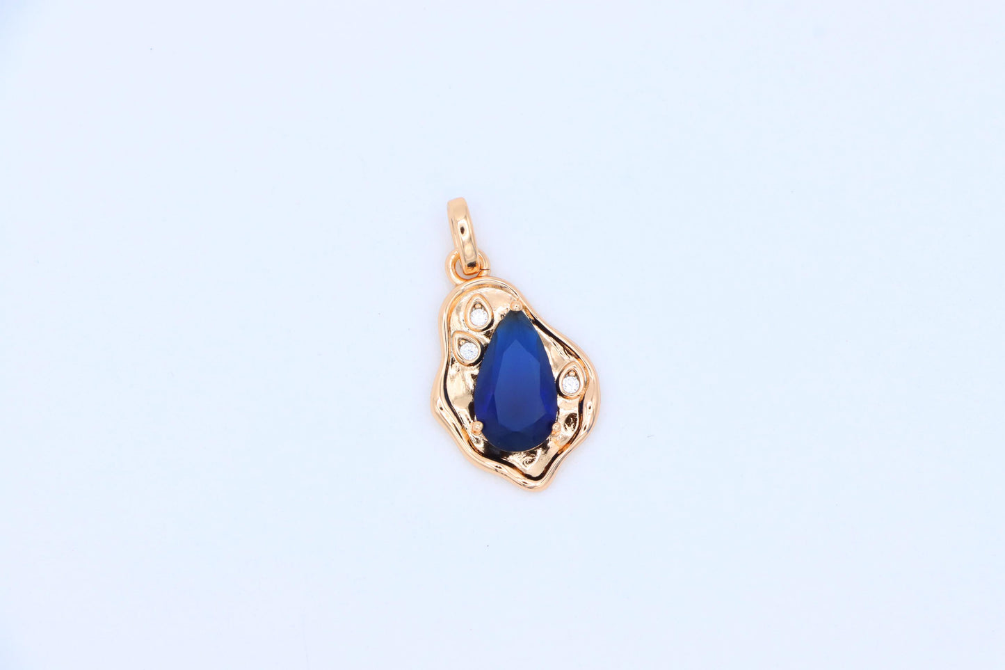 Royal Blue Teardrop Pendant with Gold Plated Frame, XPPT1733 (2162-9)