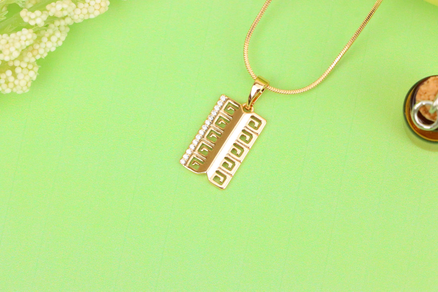 Rose Gold Geometric Rectangle Pendant with Crystal Accent Strip, XPPT1482 (2138-1)