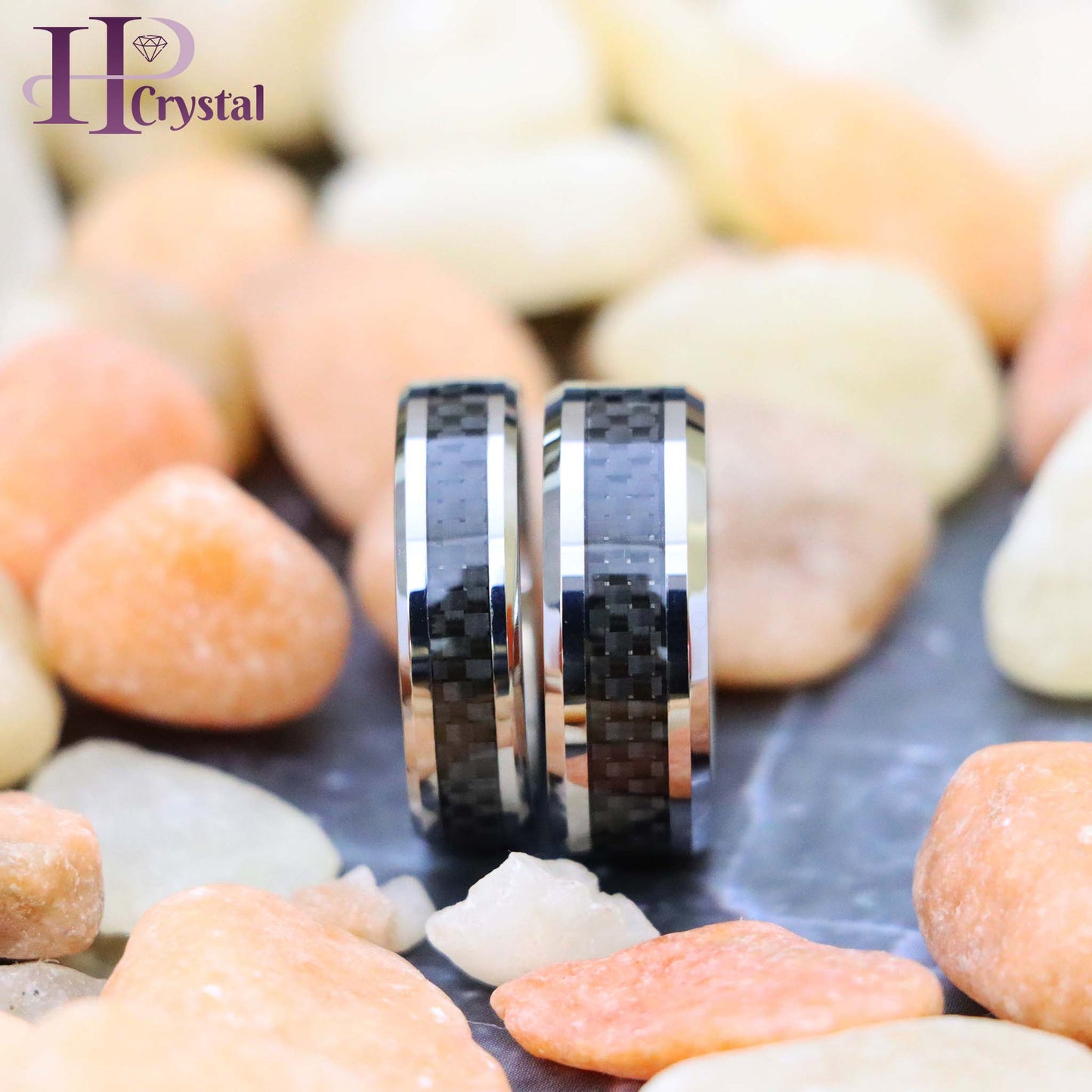 High Polish with Black Carbon Fiber Inlay Tungsten Ring