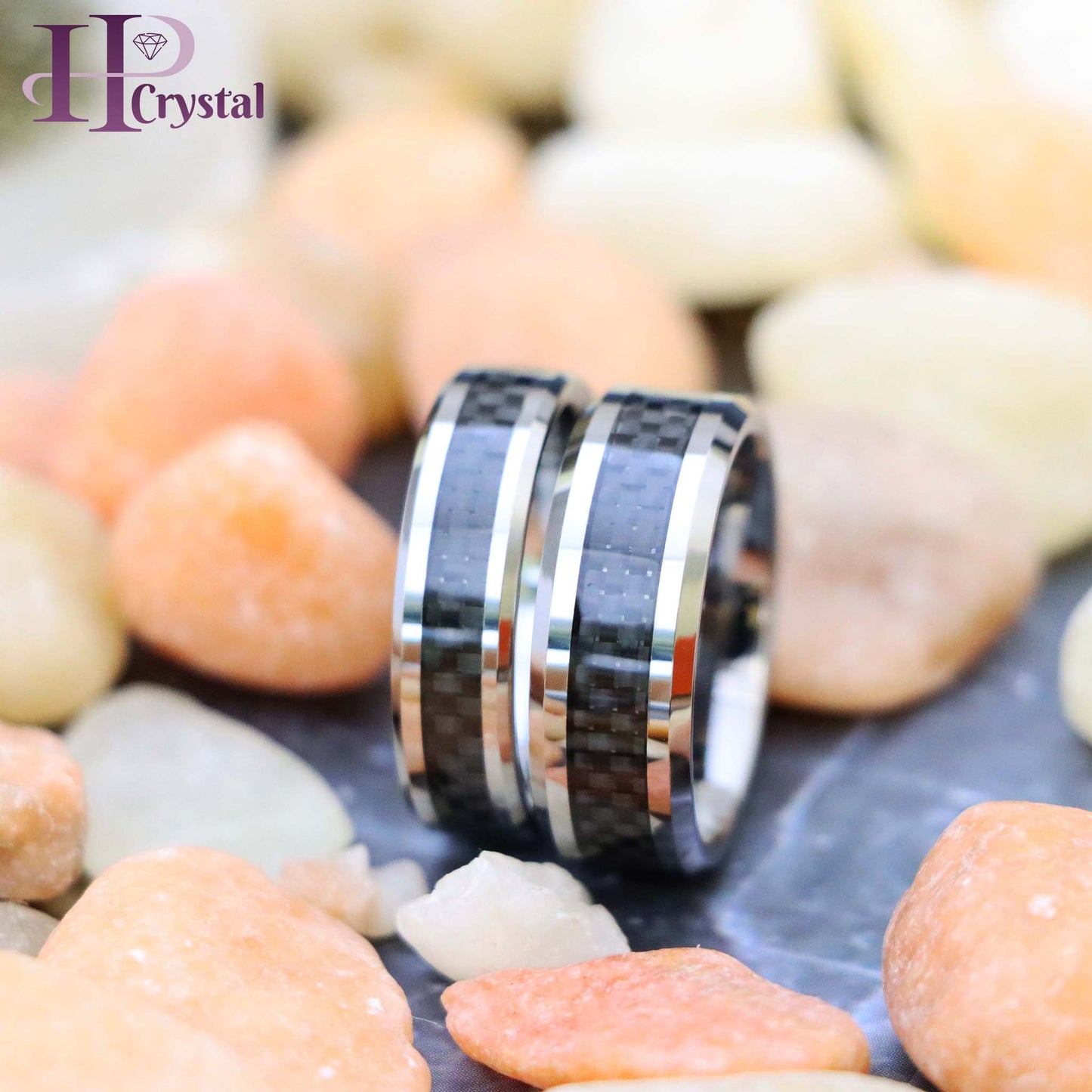 High Polish with Black Carbon Fiber Inlay Tungsten Ring