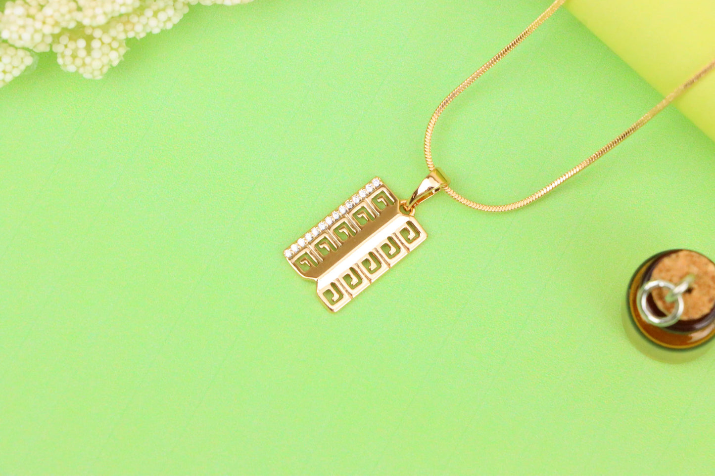 Rose Gold Geometric Rectangle Pendant with Crystal Accent Strip, XPPT1482 (2138-1)