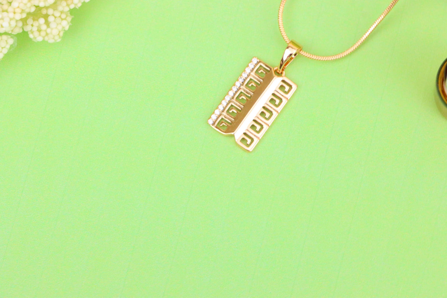 Rose Gold Geometric Rectangle Pendant with Crystal Accent Strip, XPPT1482 (2138-1)