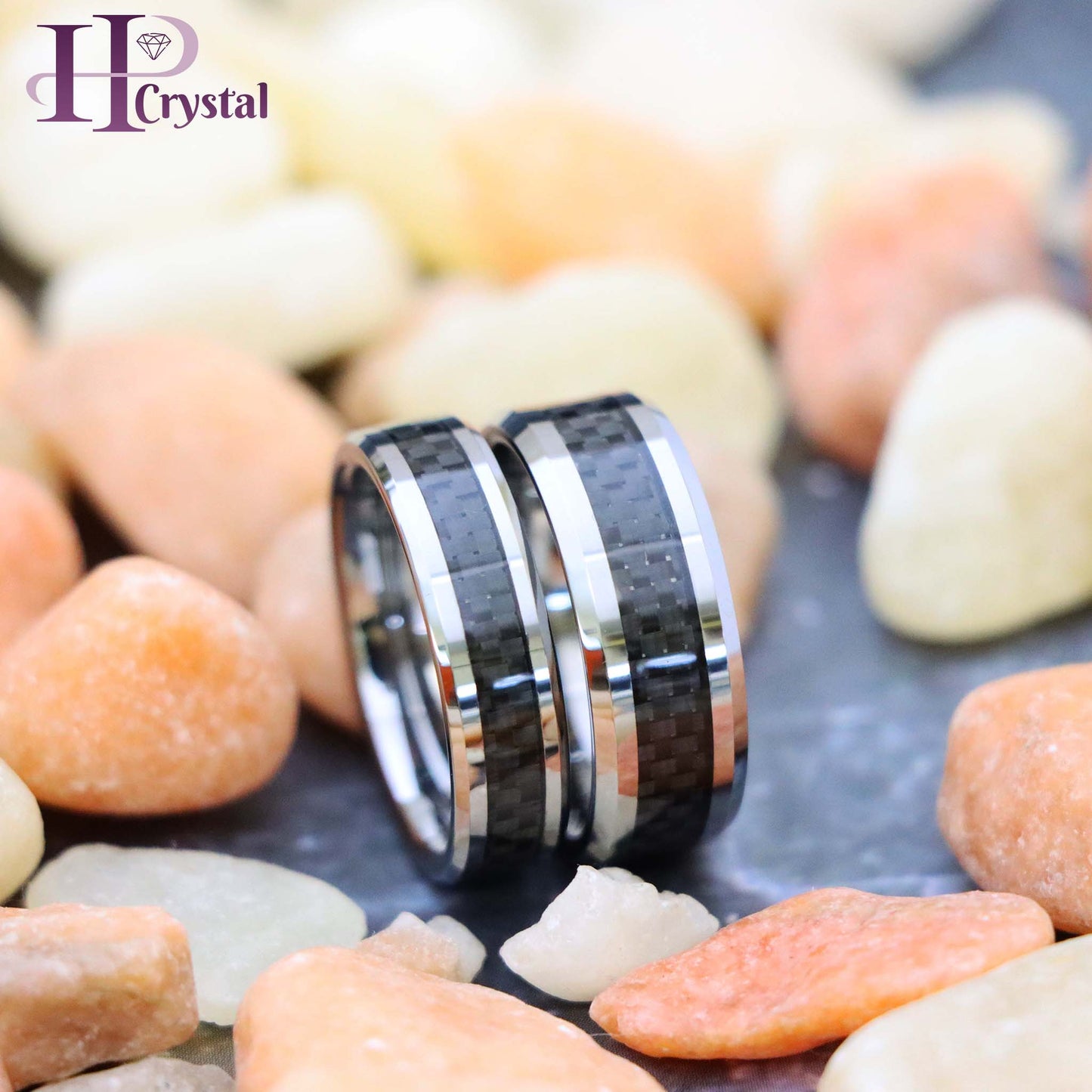 High Polish with Black Carbon Fiber Inlay Tungsten Ring