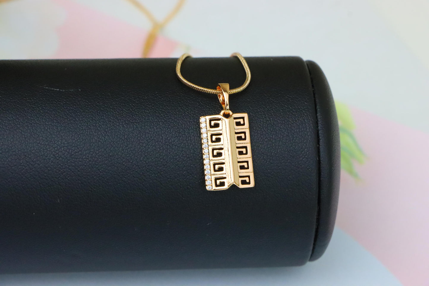 Rose Gold Geometric Rectangle Pendant with Crystal Accent Strip, XPPT1482 (2138-1)