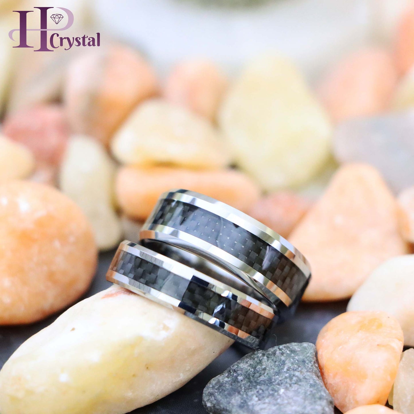 High Polish with Black Carbon Fiber Inlay Tungsten Ring