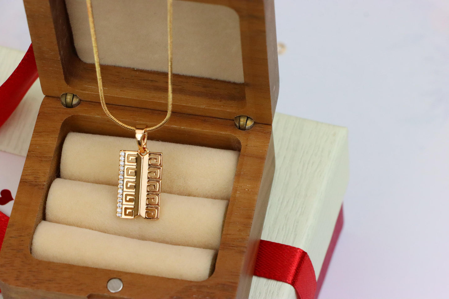 Rose Gold Geometric Rectangle Pendant with Crystal Accent Strip, XPPT1482 (2138-1)
