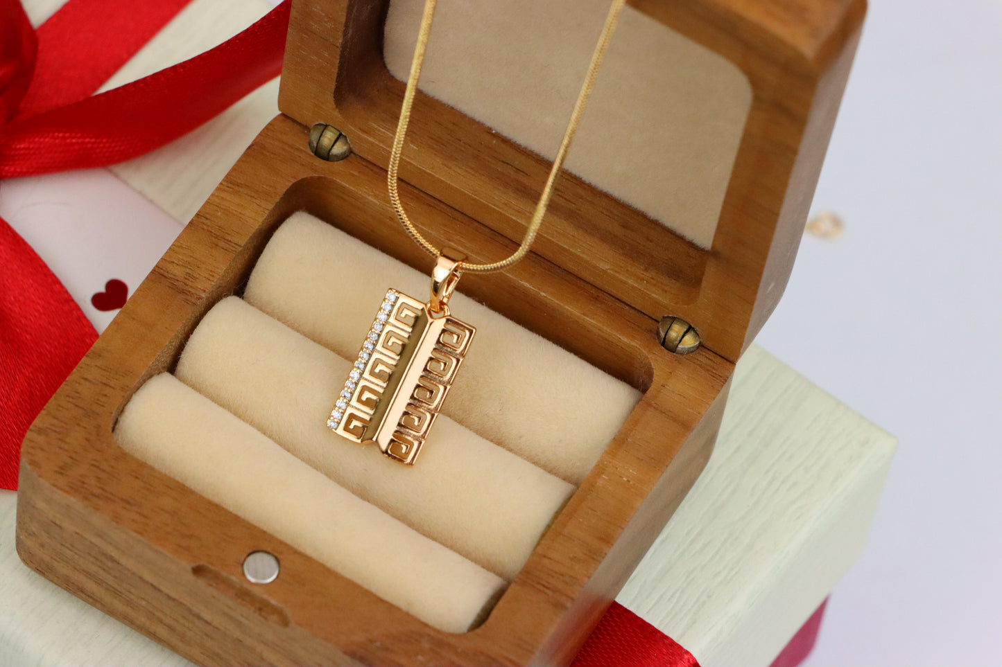 Rose Gold Geometric Rectangle Pendant with Crystal Accent Strip, XPPT1482 (2138-1)