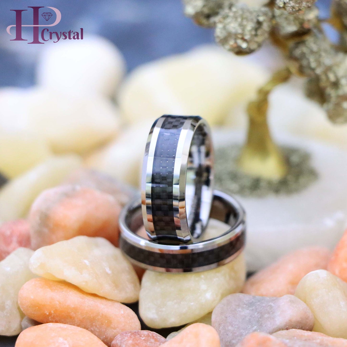 High Polish with Black Carbon Fiber Inlay Tungsten Ring