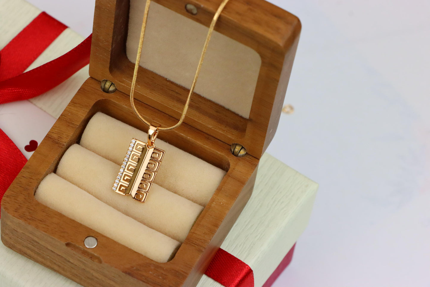 Rose Gold Geometric Rectangle Pendant with Crystal Accent Strip, XPPT1482 (2138-1)
