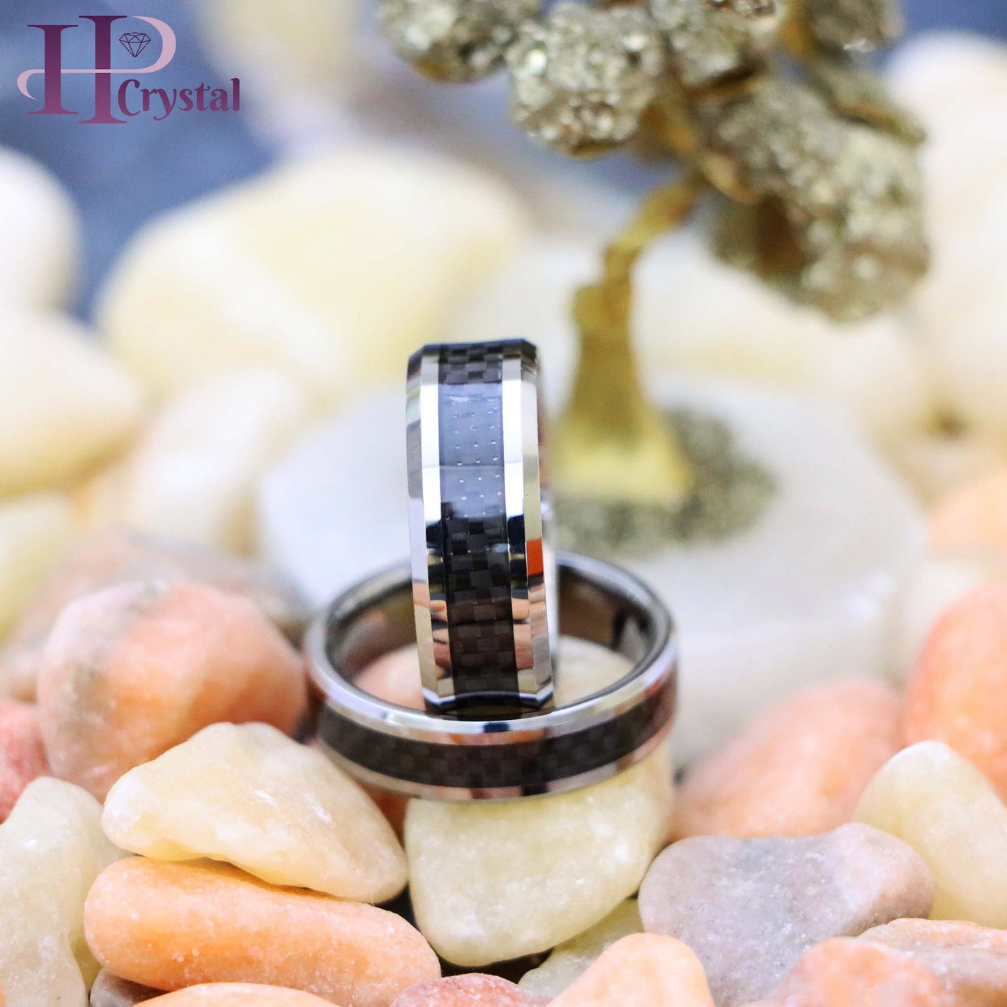 High Polish with Black Carbon Fiber Inlay Tungsten Ring