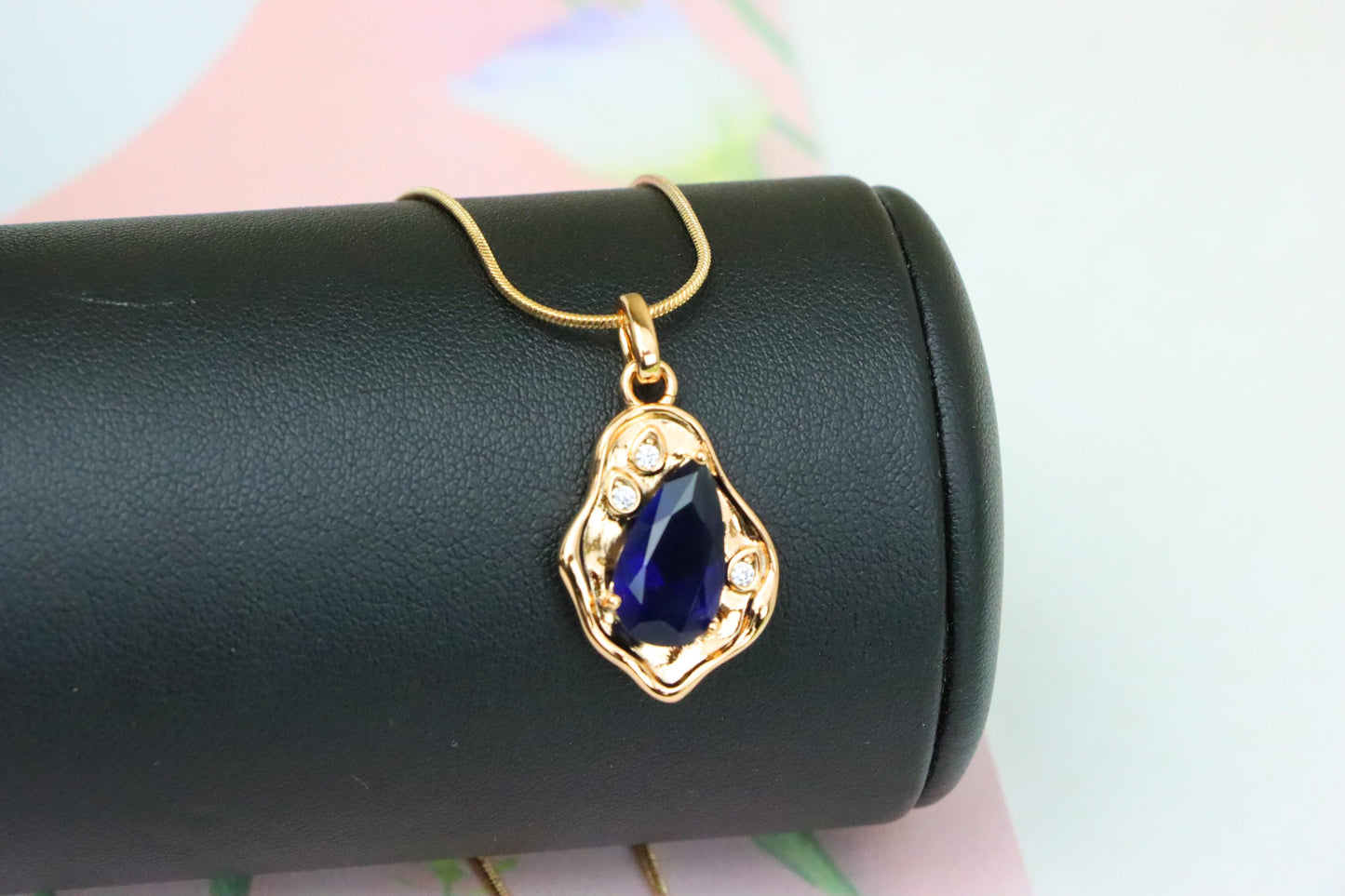 Royal Blue Teardrop Pendant with Gold Plated Frame, XPPT1733 (2162-9)