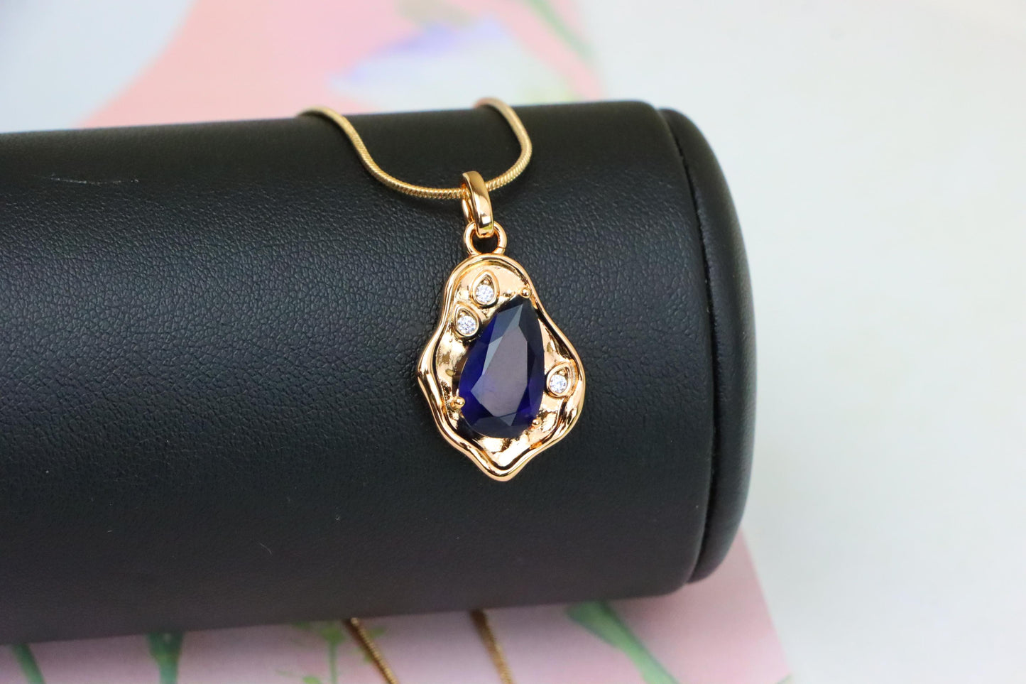 Royal Blue Teardrop Pendant with Gold Plated Frame, XPPT1733 (2162-9)