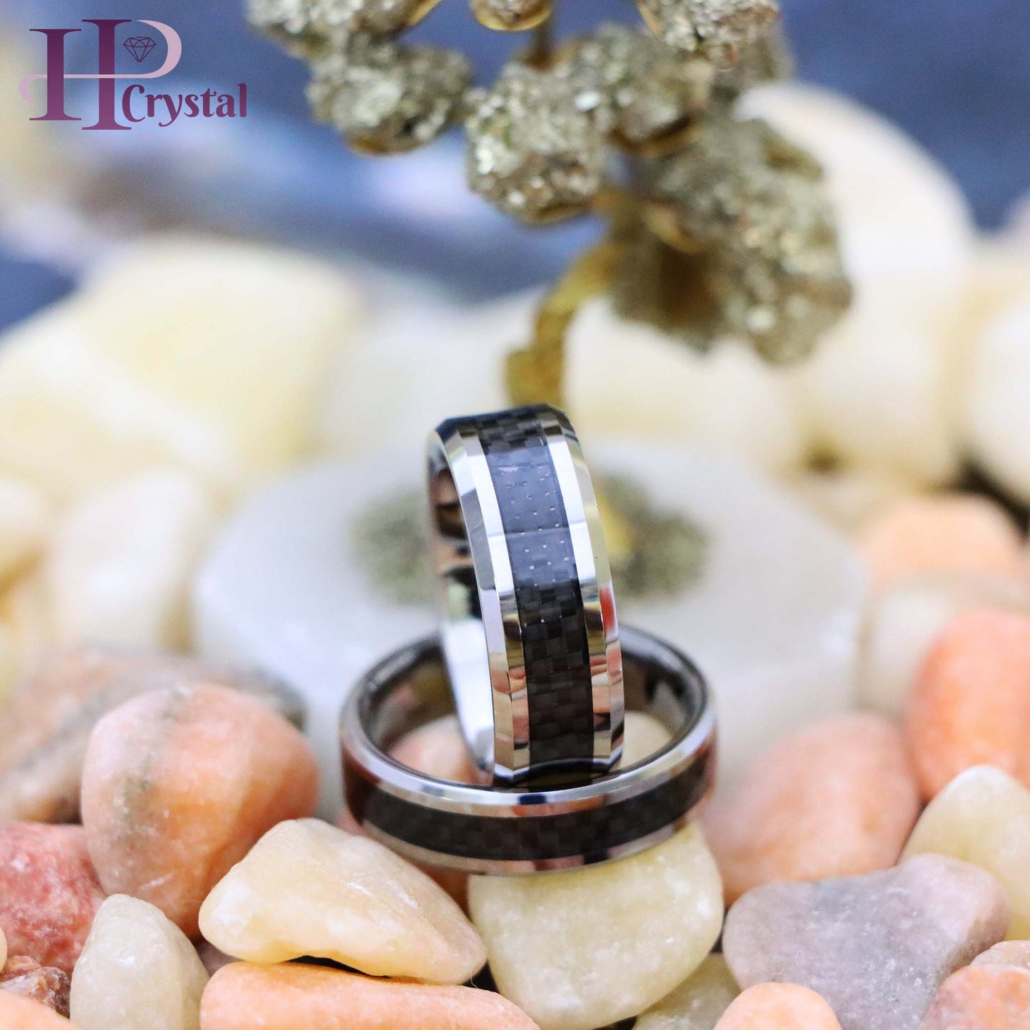 High Polish with Black Carbon Fiber Inlay Tungsten Ring