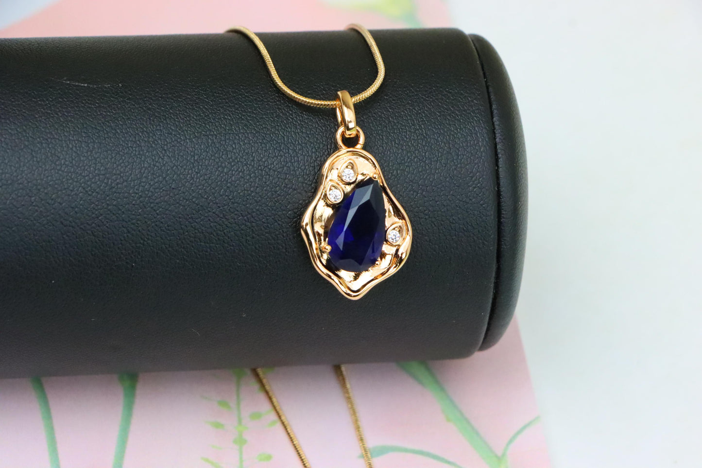 Royal Blue Teardrop Pendant with Gold Plated Frame, XPPT1733 (2162-9)