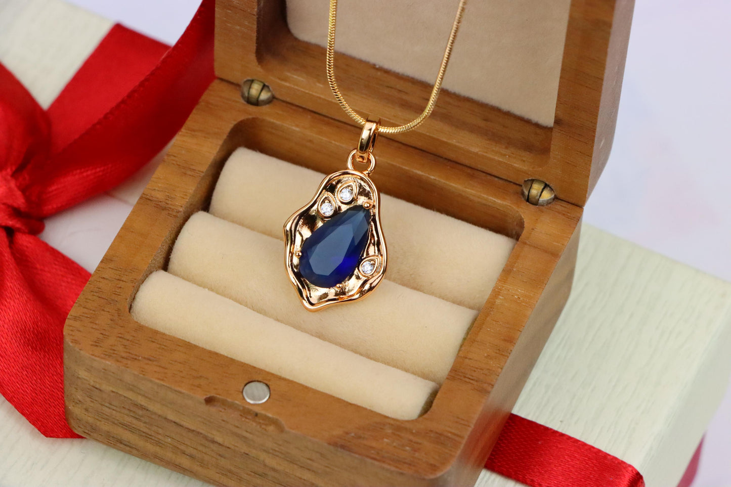 Royal Blue Teardrop Pendant with Gold Plated Frame, XPPT1733 (2162-9)
