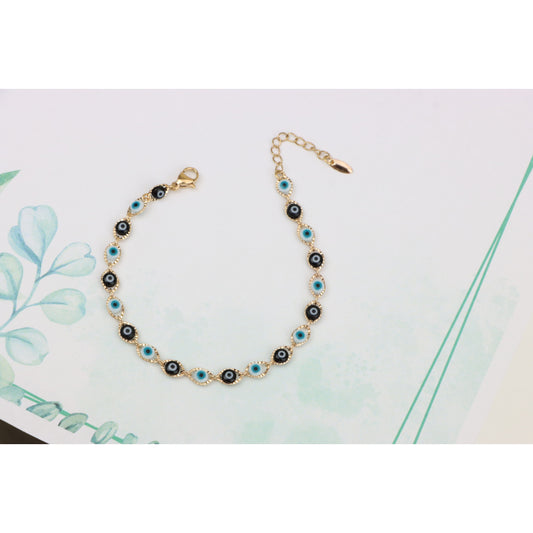 Rose Gold Bracelet with Blue & Black Evil Eye Charms, XPBL0790 (2079-9)