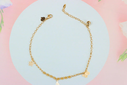 Rose Gold Butterfly and Leaf Charm Anklet for Women, XPAL1040 (2104-9)
