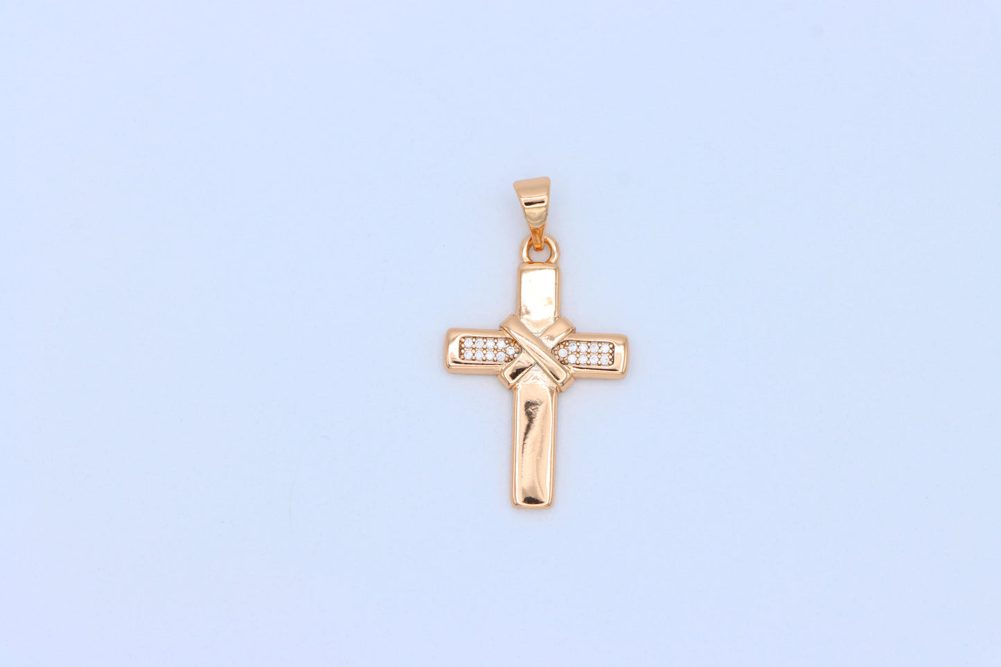 Rose Gold Cross Pendant with Crystal Detail and Polished Finish, XPPT1484 (2138-3)