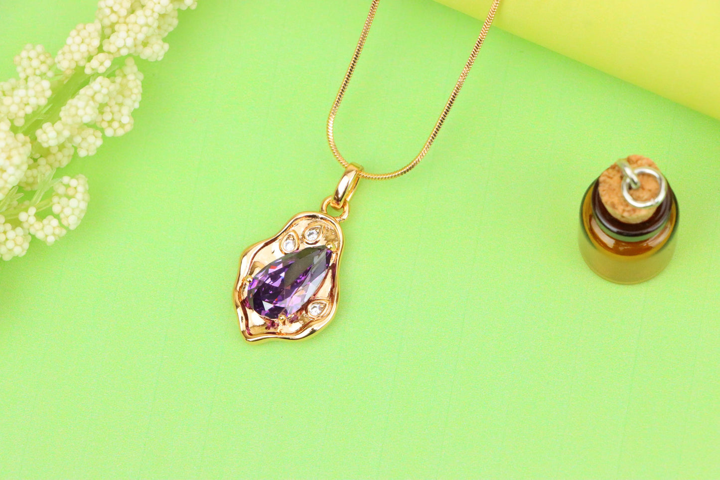 Elegant Purple Teardrop Pendant in Gold Plated Frame, XPPT1734 (2162-9)