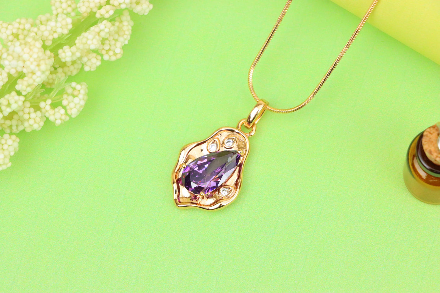 Elegant Purple Teardrop Pendant in Gold Plated Frame, XPPT1734 (2162-9)