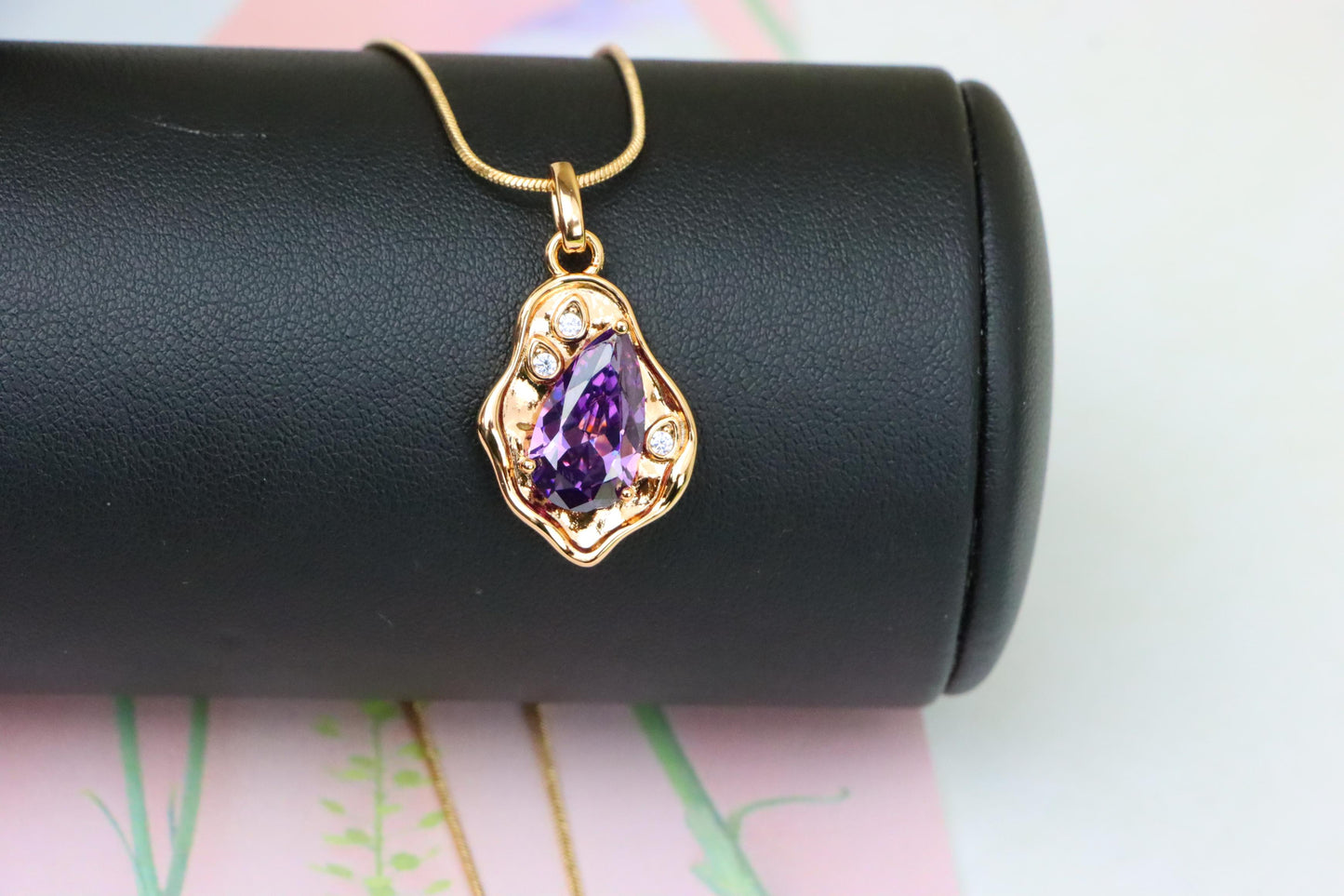 Elegant Purple Teardrop Pendant in Gold Plated Frame, XPPT1734 (2162-9)