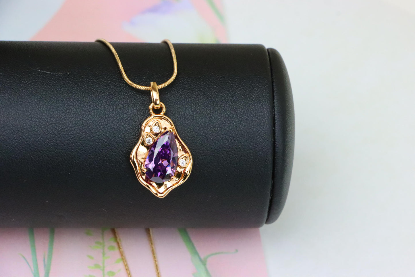 Elegant Purple Teardrop Pendant in Gold Plated Frame, XPPT1734 (2162-9)