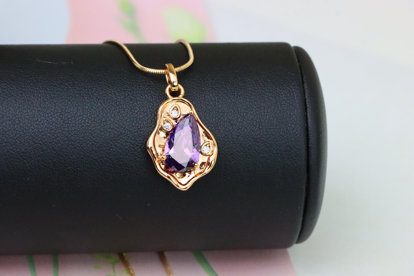 Elegant Purple Teardrop Pendant in Gold Plated Frame, XPPT1734 (2162-9)